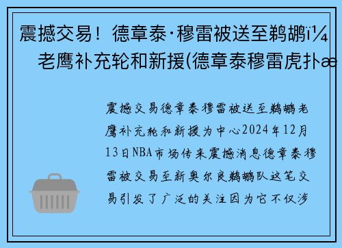 震撼交易！德章泰·穆雷被送至鹈鹕，老鹰补充轮和新援(德章泰穆雷虎扑数据)